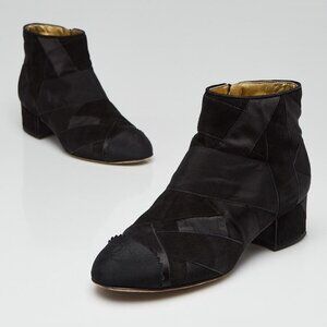 Chanel Black Suede/Fabric Ankle Booties Size 4.5/35